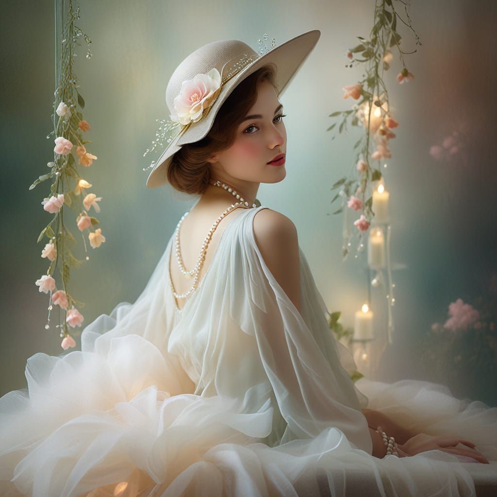 Ethereal silhouette of a woman formed from swirling smoke, d...