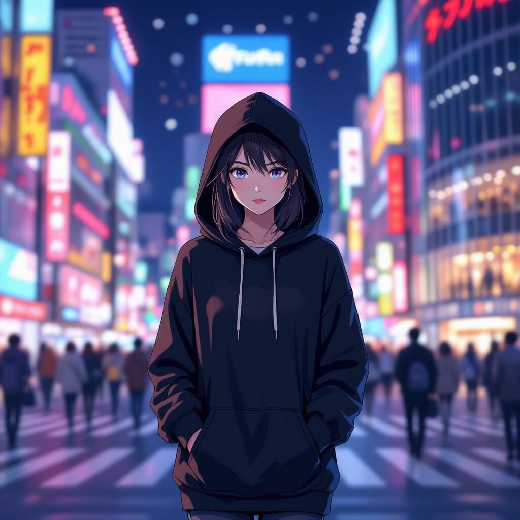 Emo Girl in Shibuya Crossing, Anime Style
