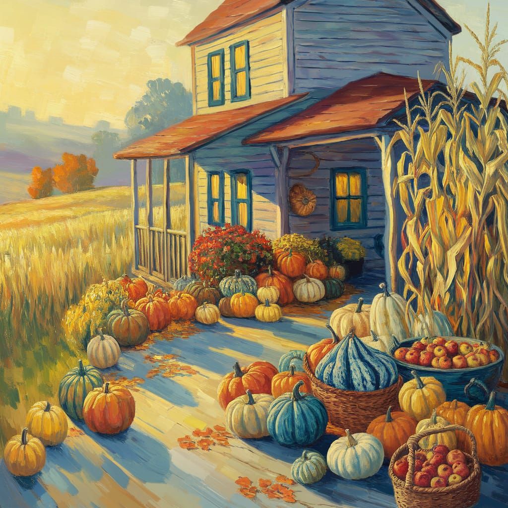 Rustic Farmhouse Autumn Harvest in Golden Light