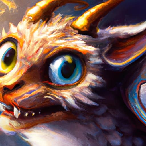 Kawaii Cat-Faced Dragon in Acrylic Style