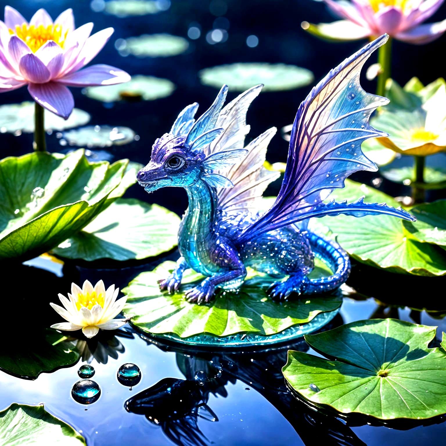 Icy Glass Dragon on Lily Pad