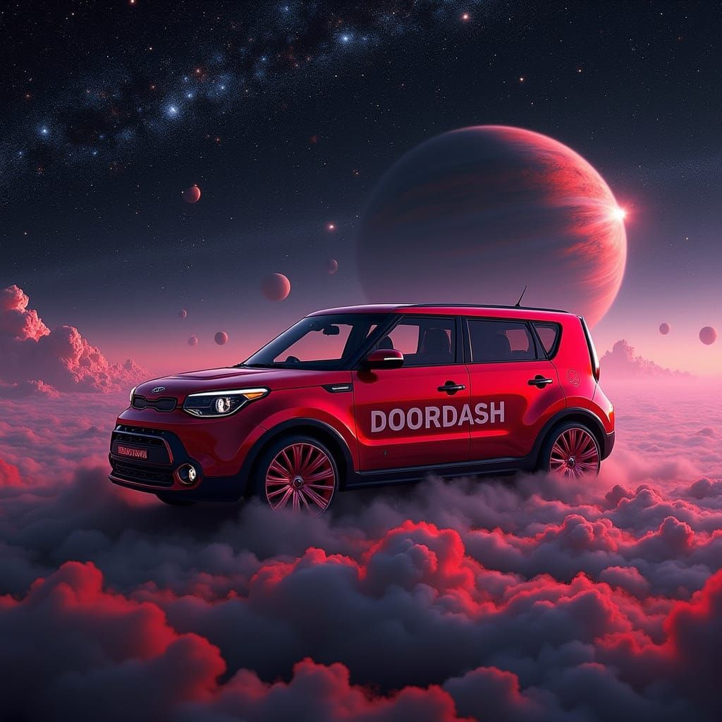 Red Kia Soul Cruises Through Space with Bold Delivery Messag...