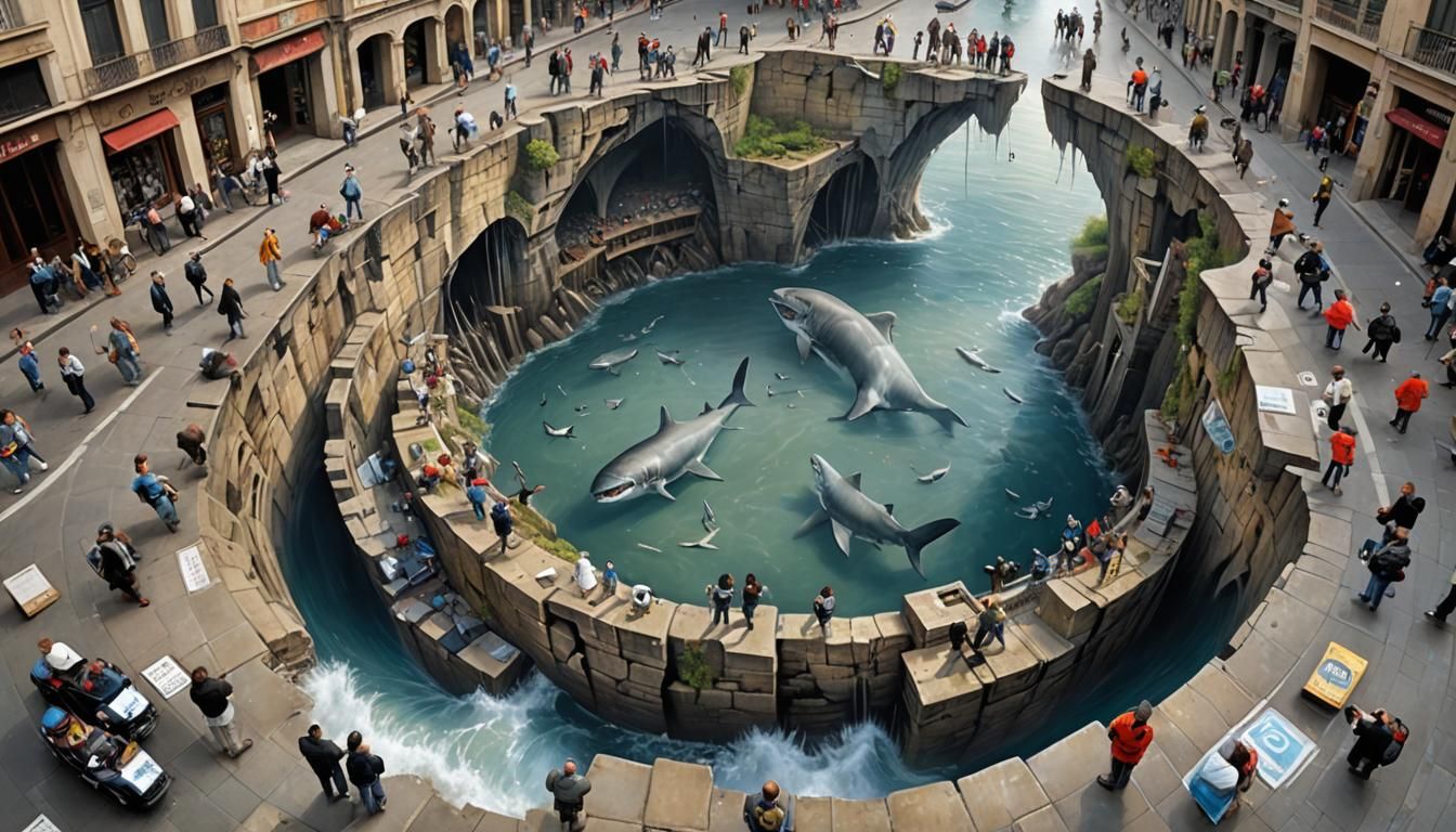 Surreal Renaissance Street Art on Arctic Seascape