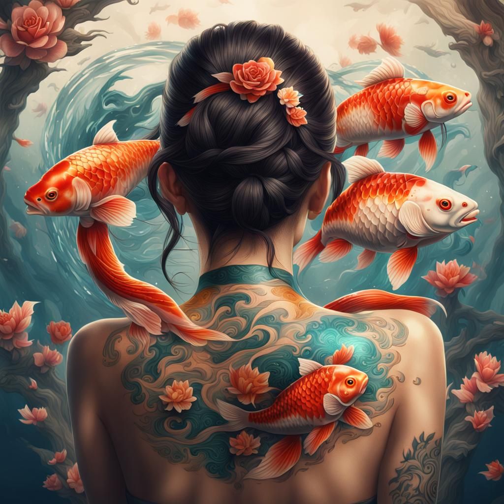 Koi Carp Tattoo Art: Detailed Fantasy Matte Painting