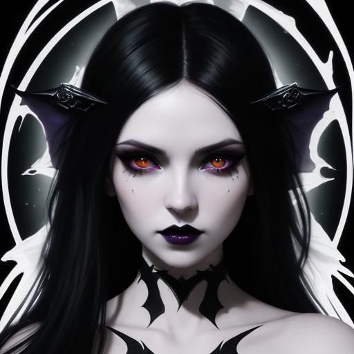 Gothic vampire lady with long black hair& red eyes& cobalt blue eyeshadow& Black eyeliner& Black lipstick& porcelain whi...