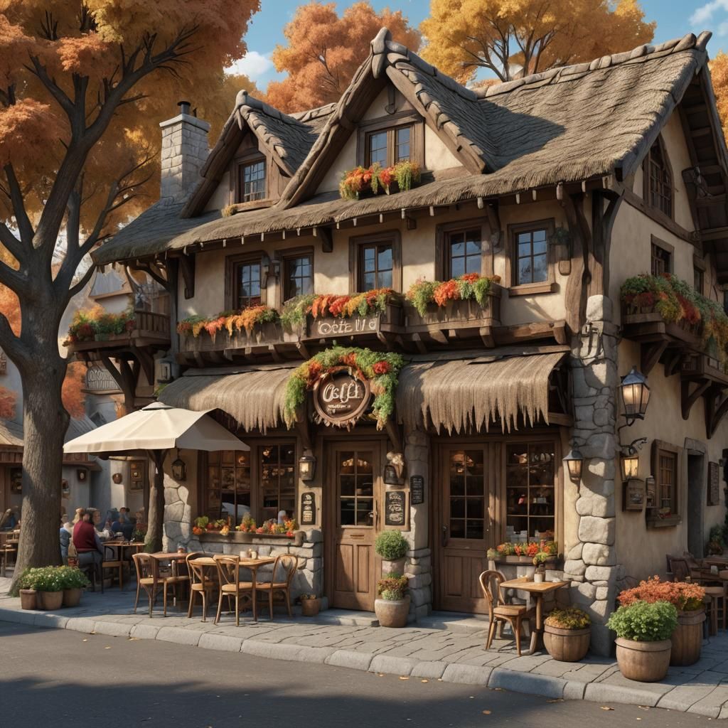 Rustic Fantasy Cafe in Autumn Sunlight