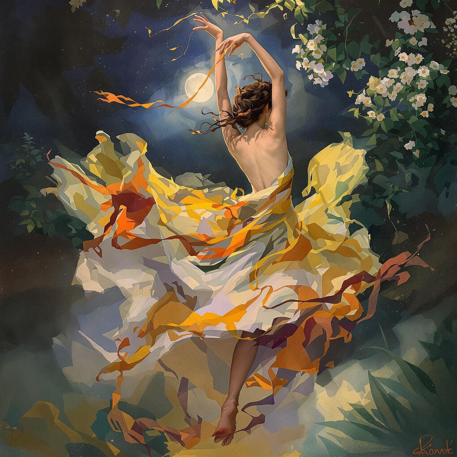 Ethereal Dancer in Moonlit Garden