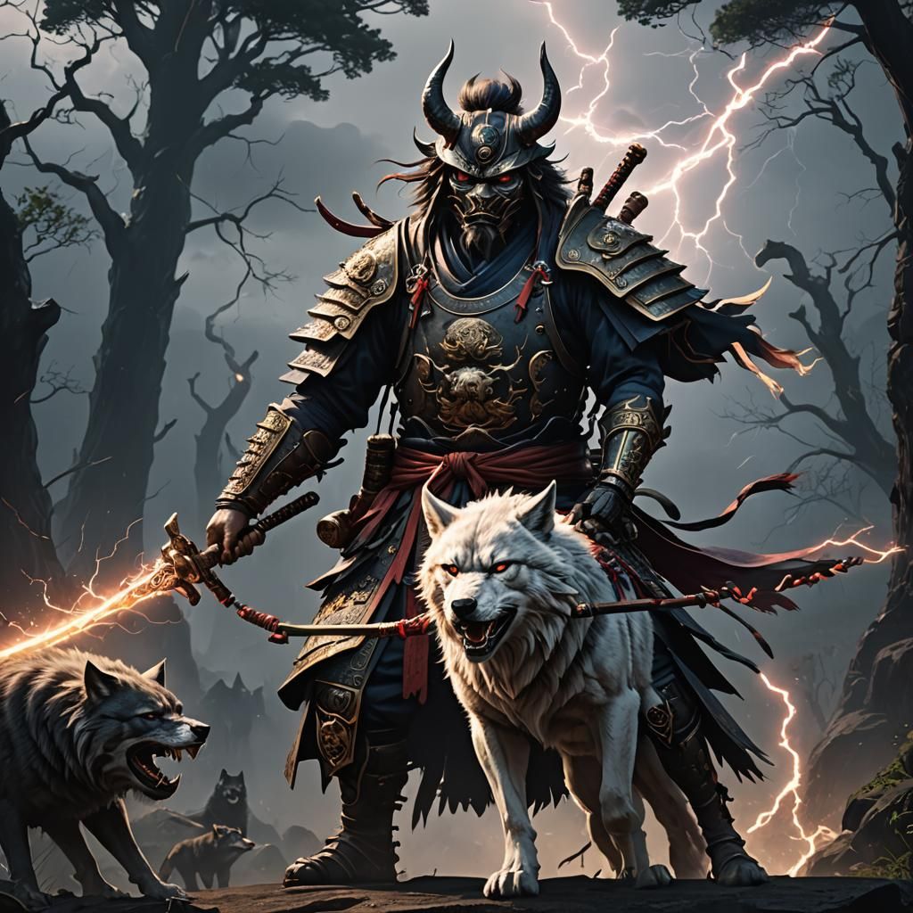 Dark Fantasy Samurai with Lightning Bow