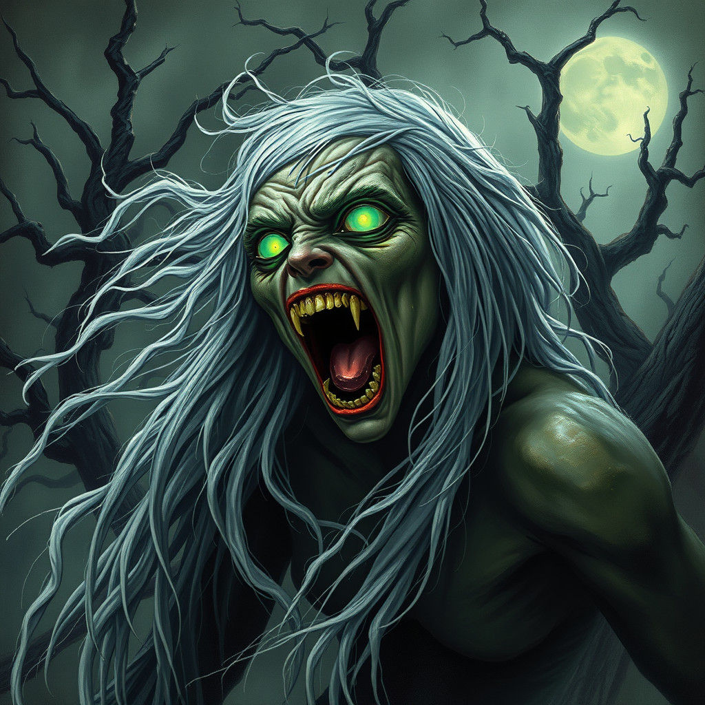 Eerie Banshee Screaming in Dark Fantasy Landscape