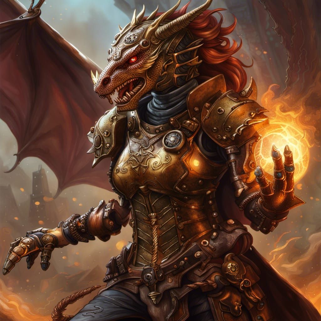 Dragonborn Spellcaster in Arcanepunk Style
