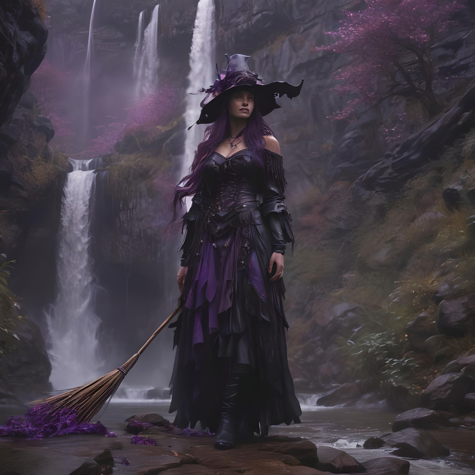 Western Witch with Waterfall, Dark Fantasy Art