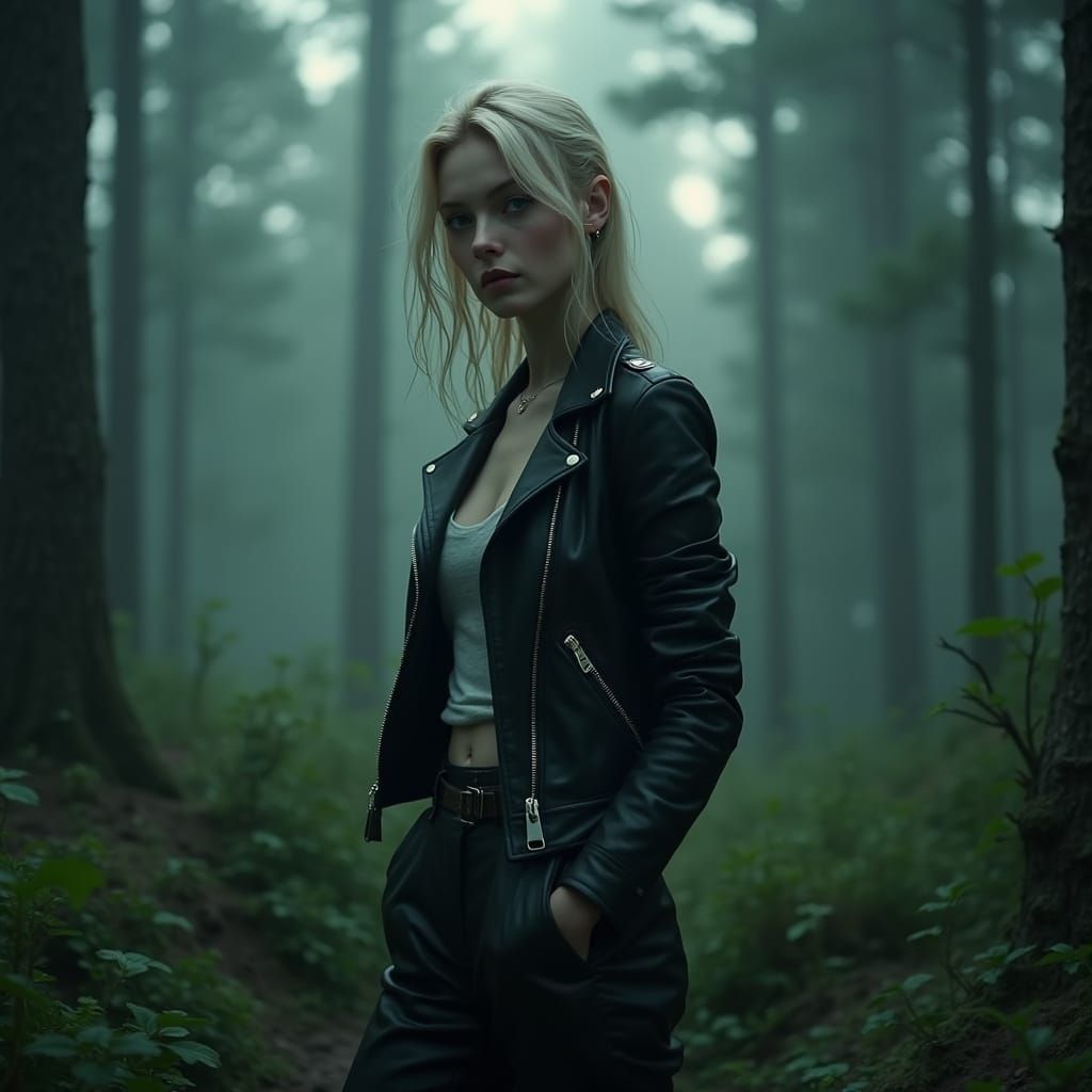 Mysterious Swedish Woman in a Wet Leather Jacket in a Misty ...