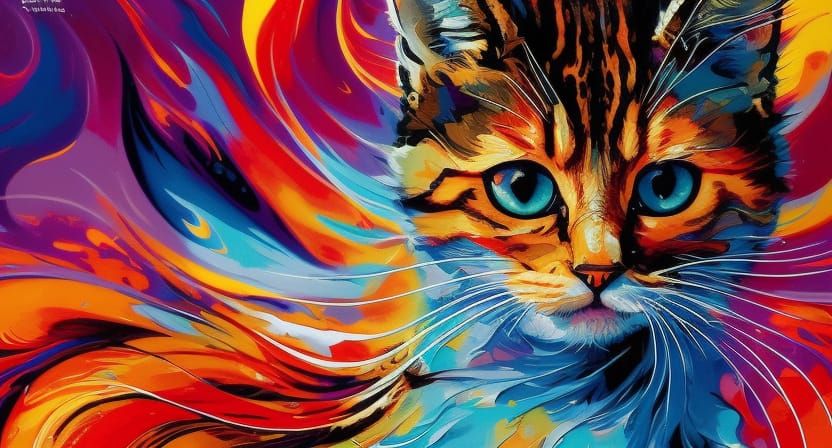 Badass Kitten Portrait with Oil Splash Effects