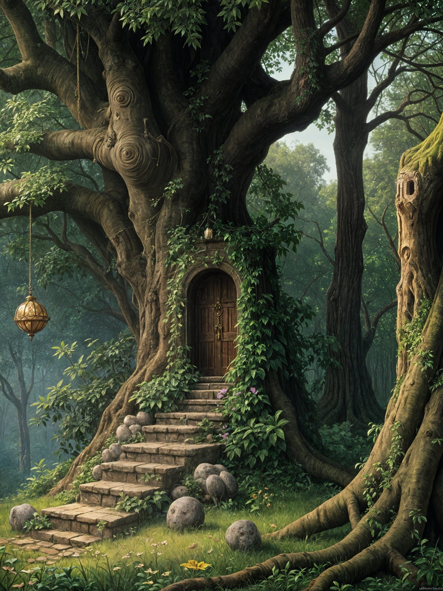 African Jungle Portal, Oil Painting on Canvas