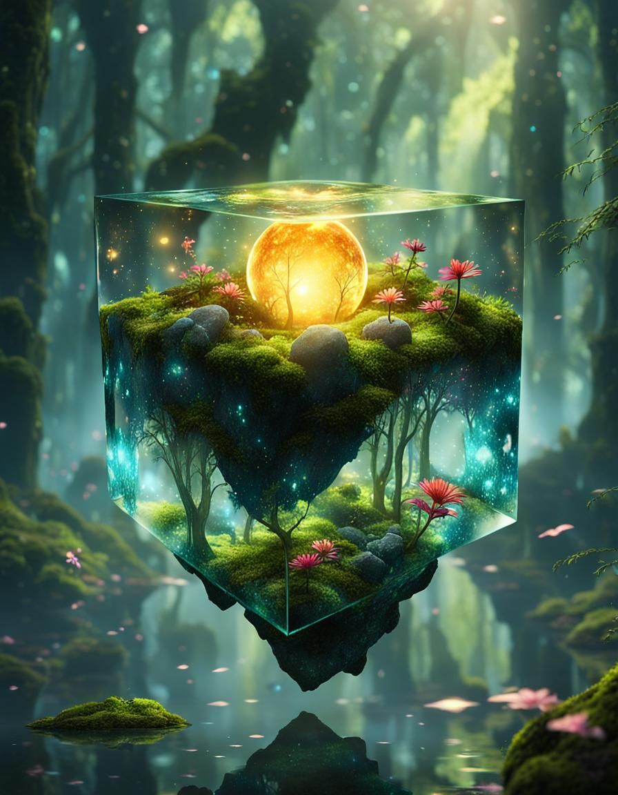 Glowing Cube: Broken Planet in Enchanted Forest