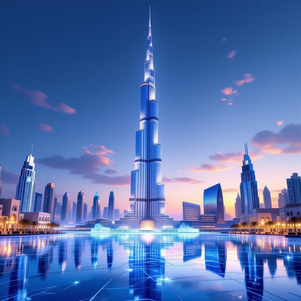 Burj Khalifa Tower Made of Ice in Hyperrealistic Dubai
