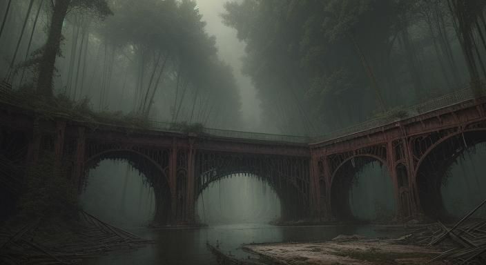 Eerie Abandoned Bridge in Overgrown Forest