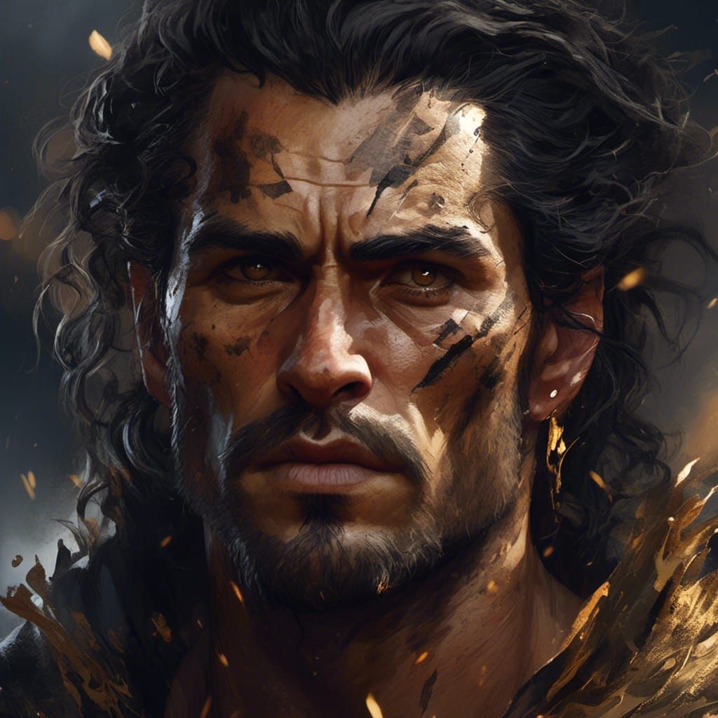Hyperreal Man with Scar: Fantasy Concept Art