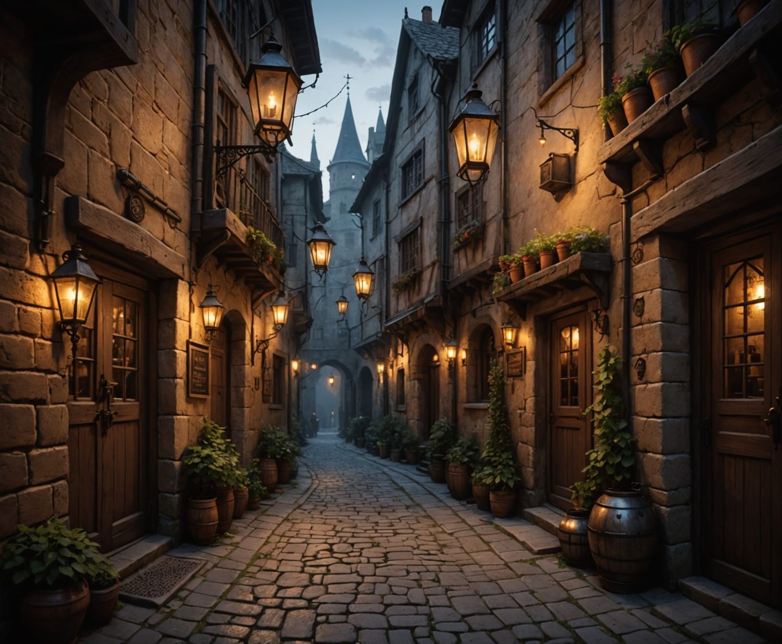 Medieval Alleyways Lead to Cozy Tavern Matte Painting