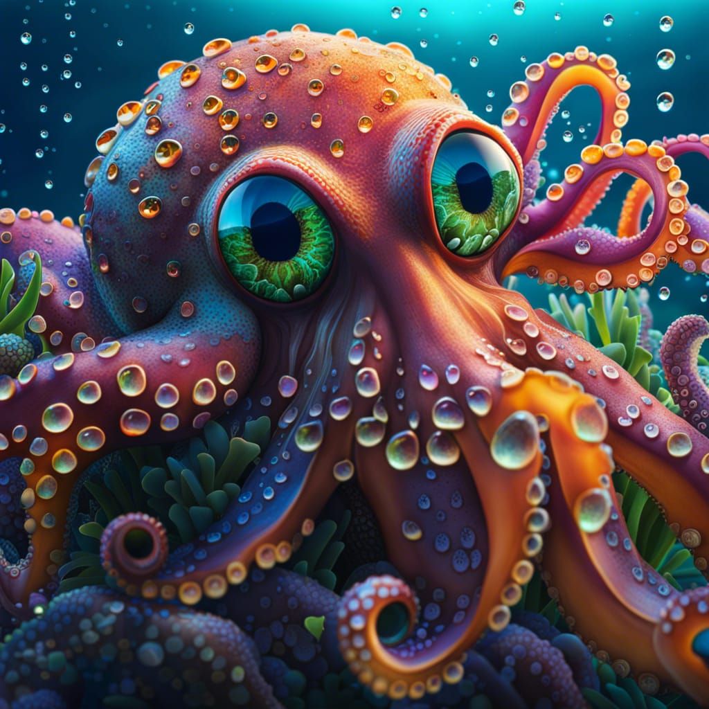 Underwater Octopus Scene in Hyperrealistic Style