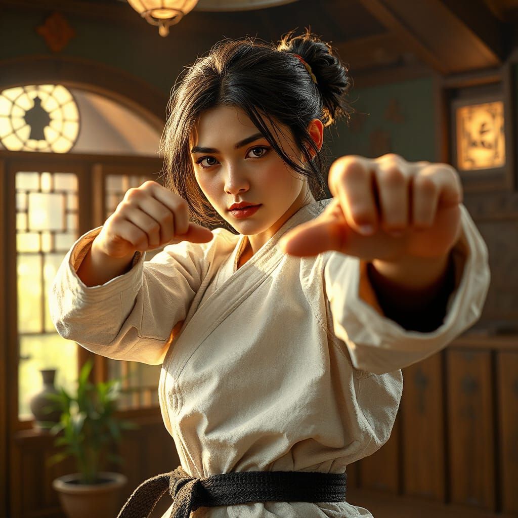 Dynamic Karate Punch in 3D Energy Style