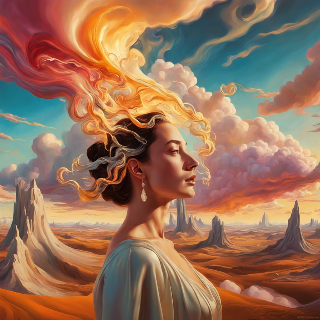 Dreamlike Woman's Voice Echoes in Surreal Landscape