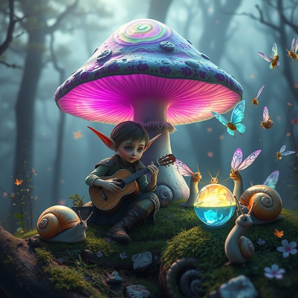 Whimsical Mushroom Concert Under Ethereal Light