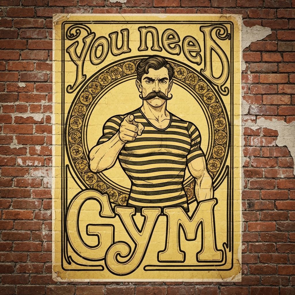 Art Nouveau Gym Poster on Brick Wall