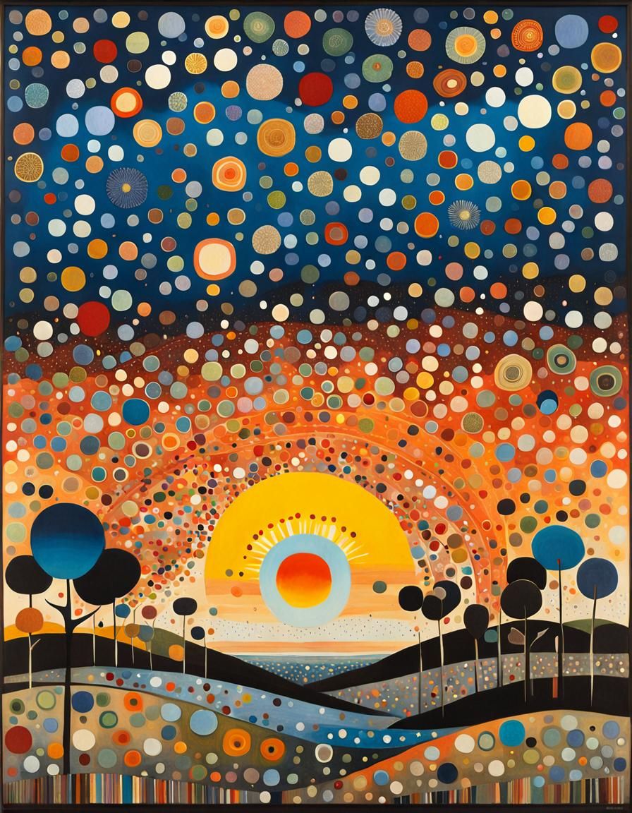 Whimsical Sunrise Landscape with Surreal Elements