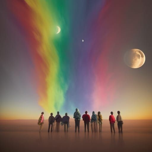 Rainbow Cloud and Starry Night Sky Painting