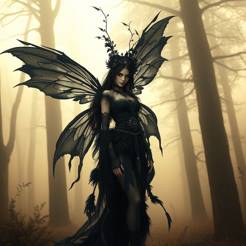 Dark Fairy in Enchanted Forest, Baroque Style