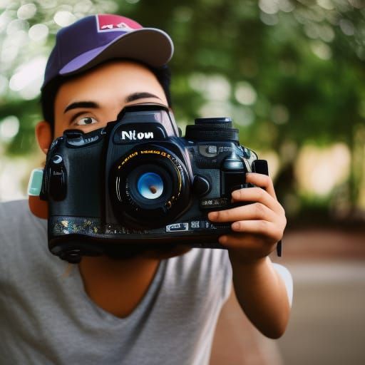 Cartoon Photographer with Nikon Camera, Professional Style