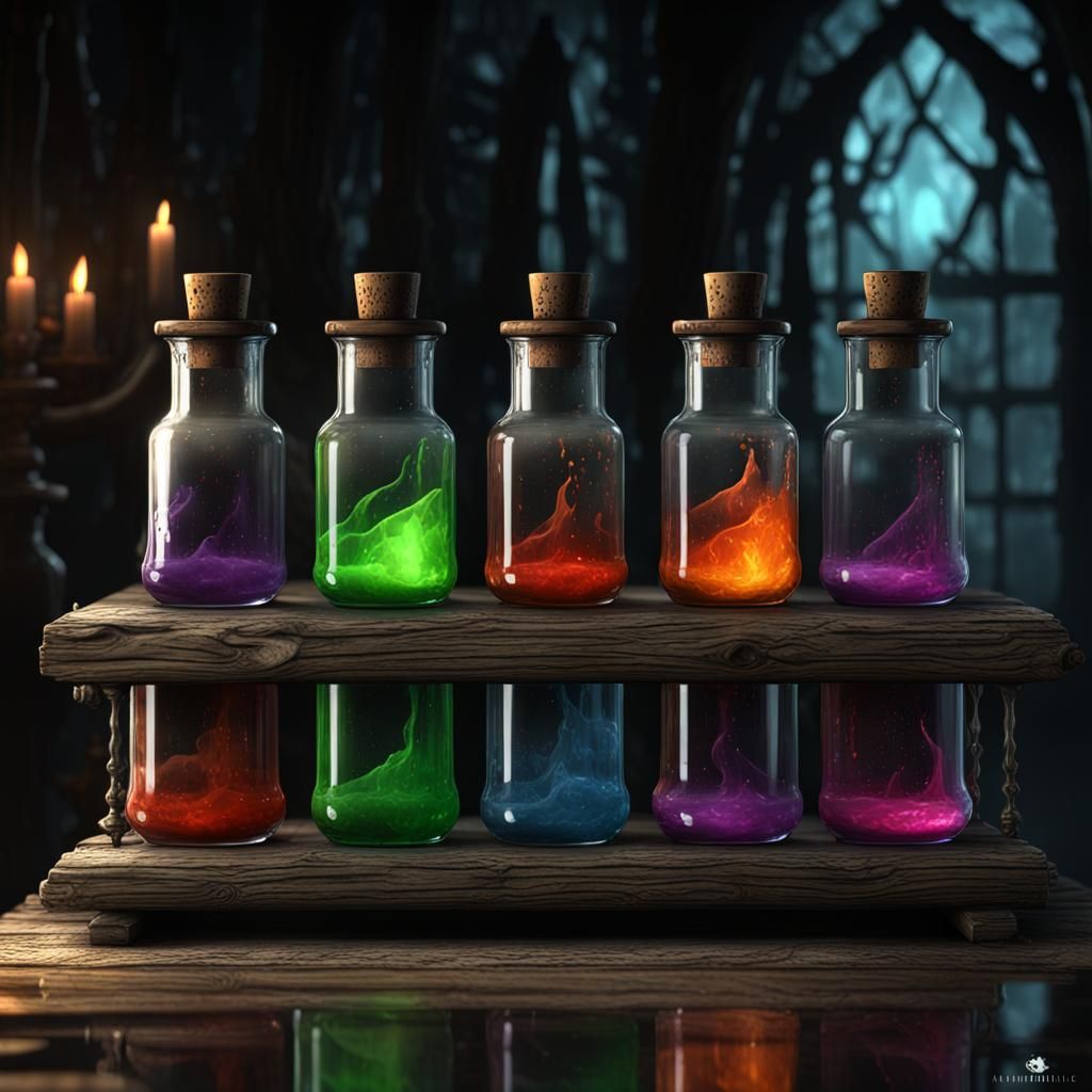 Spooky Witches Potions in Dark Fantasy Style