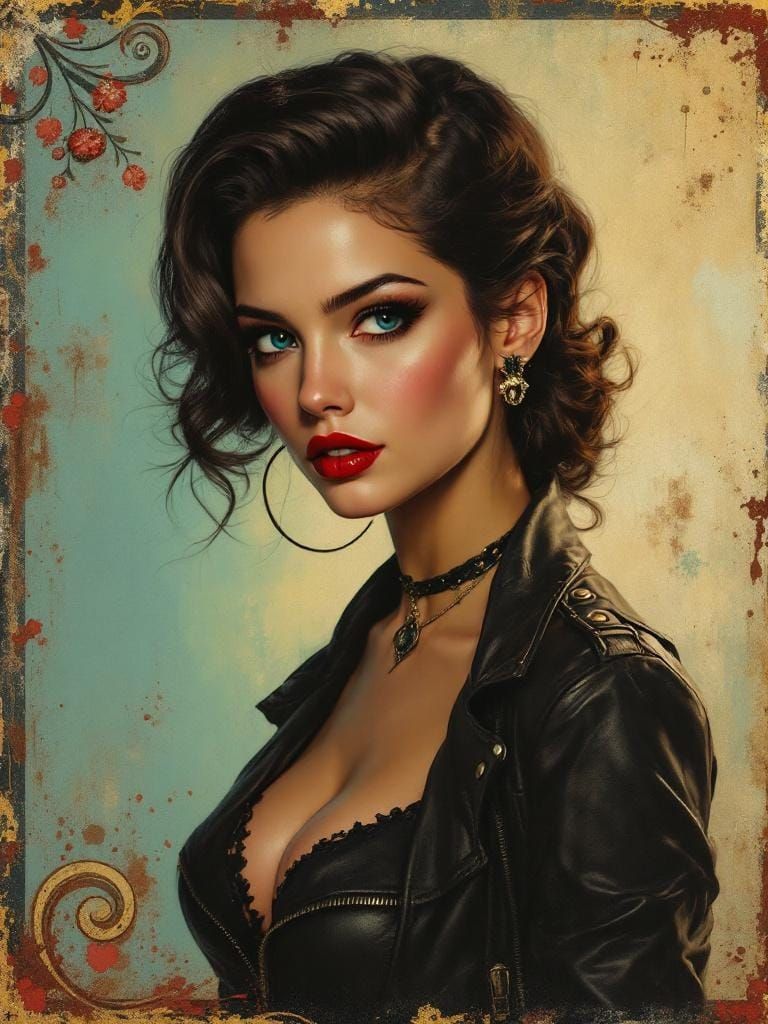 Punk Rock Pin-Up in Baroque Advertising Style