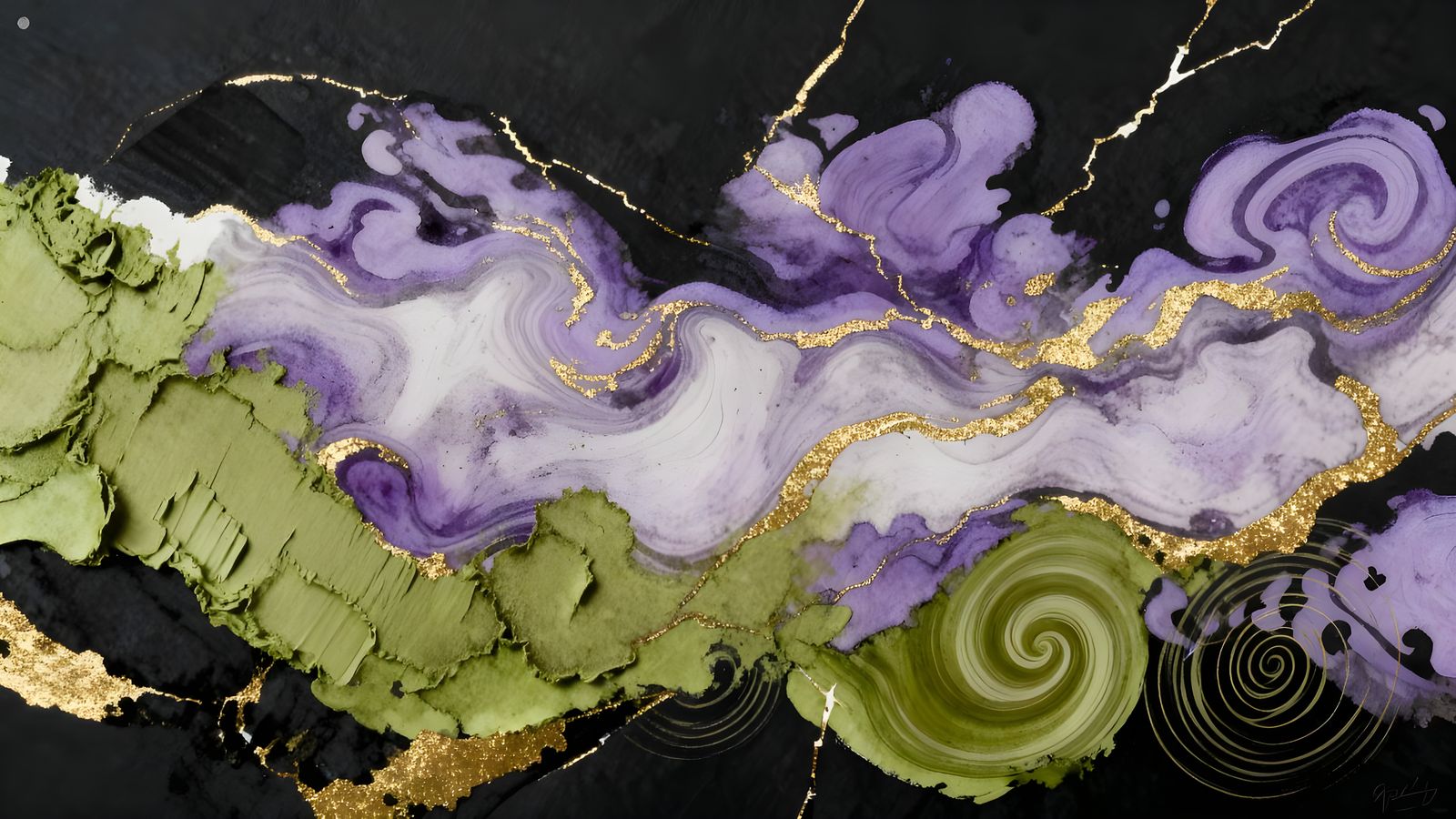 Alcohol Inks Art: Lavender, Gold, and Olive Swirls