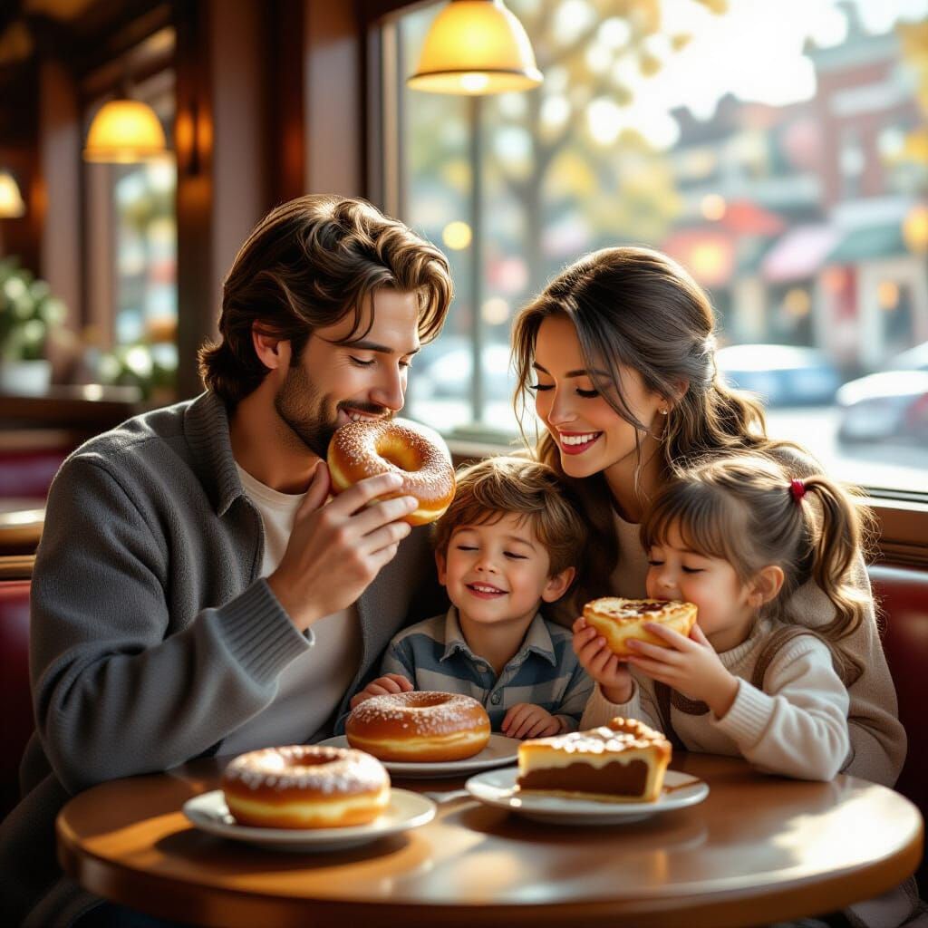 Happy Family Enjoys Meal at Restaurant