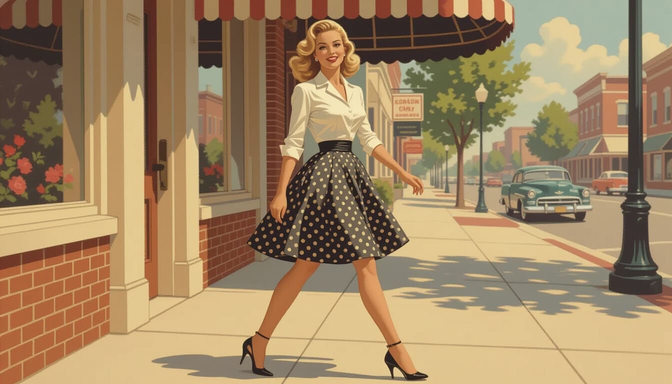 1950s Housewife Portrait in Retro Illustration Style