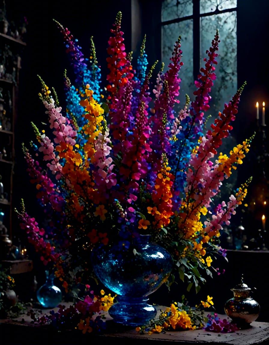 Snapdragons in Vase: Hyperreal Digital Art