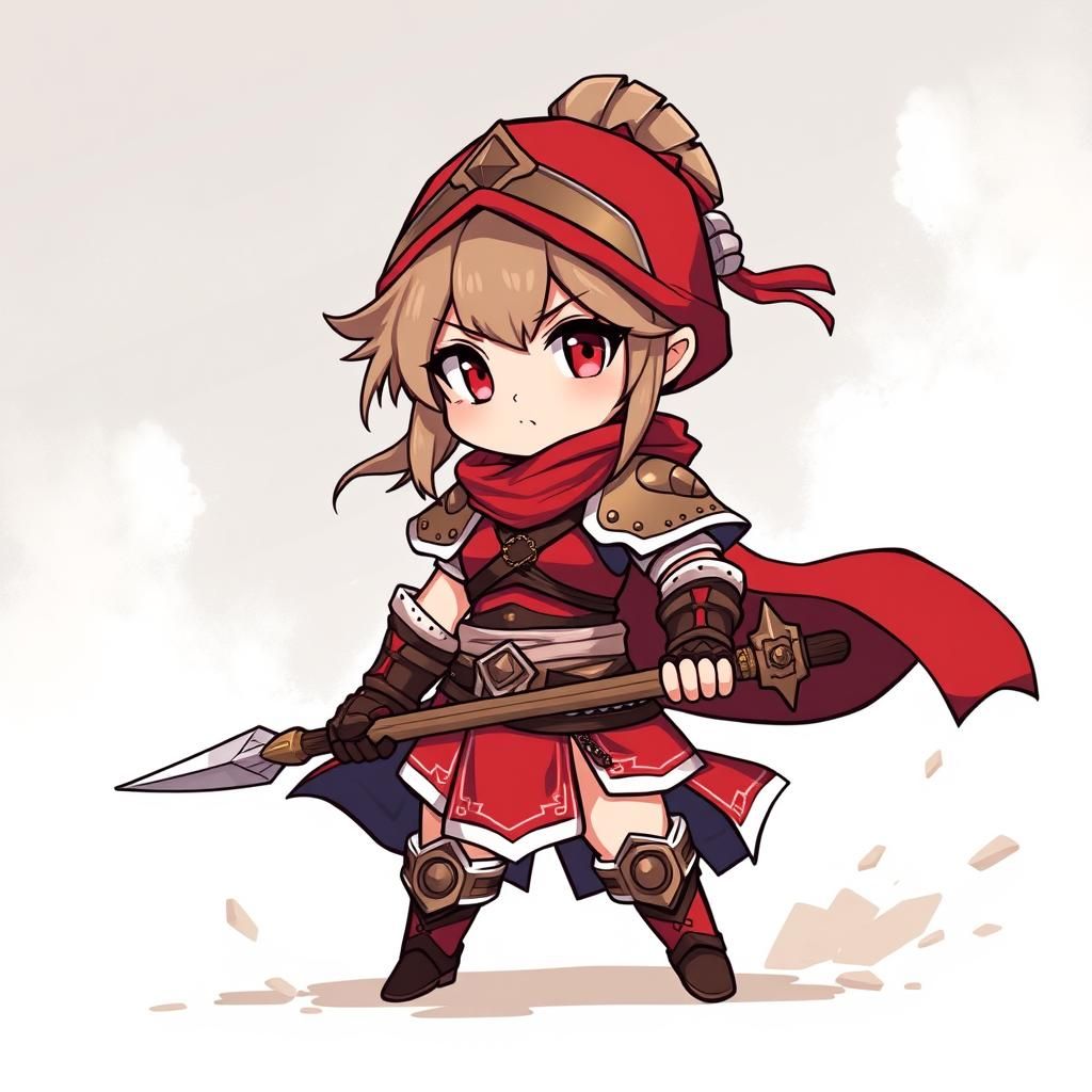 Chibi Female Warrior in Red Armor