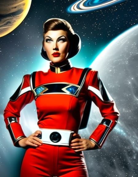 Retro Sci-Fi Space Girl in 1950s Style