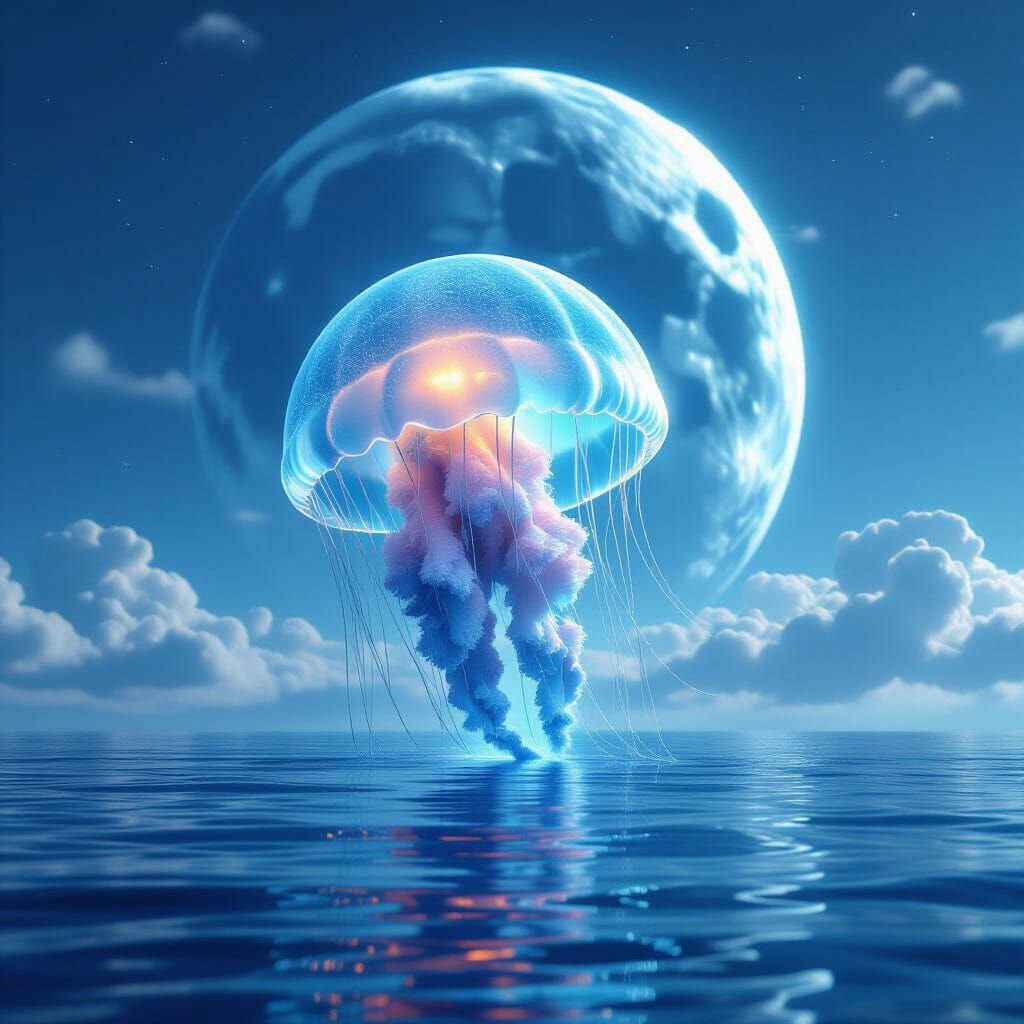 Giant Jellyfish Under Ice Planet Sky - Fantasy Matte Paintin...