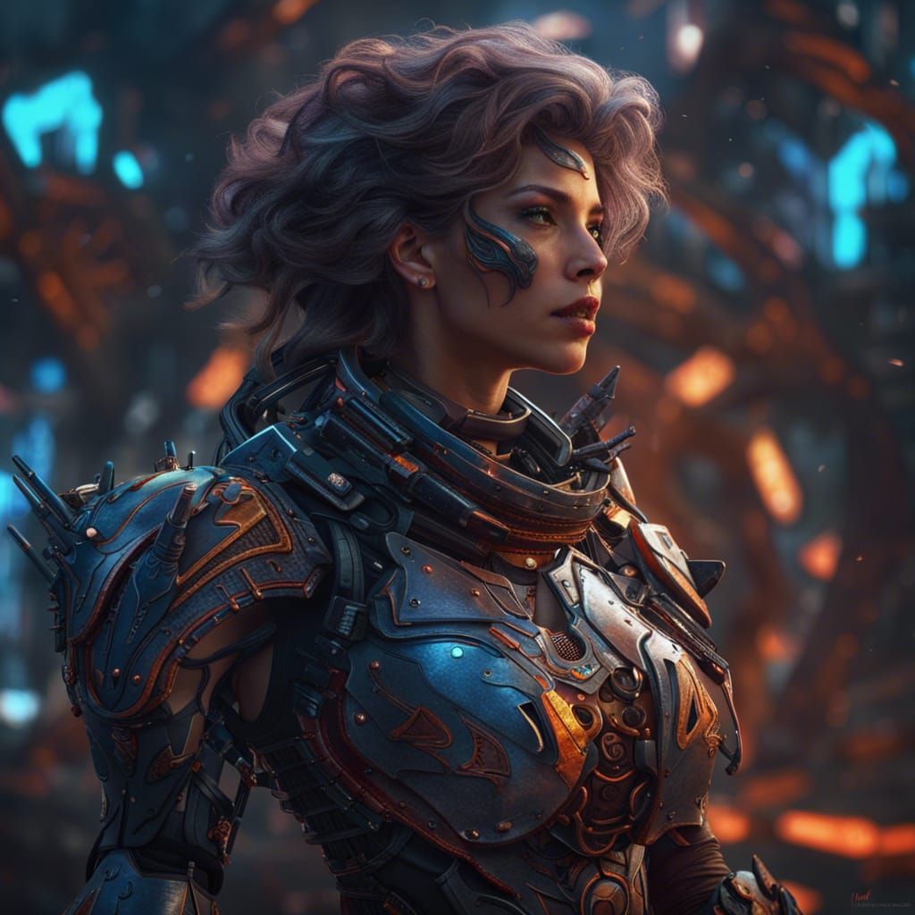 Futuristic Warrior Woman in Detailed Digital Painting