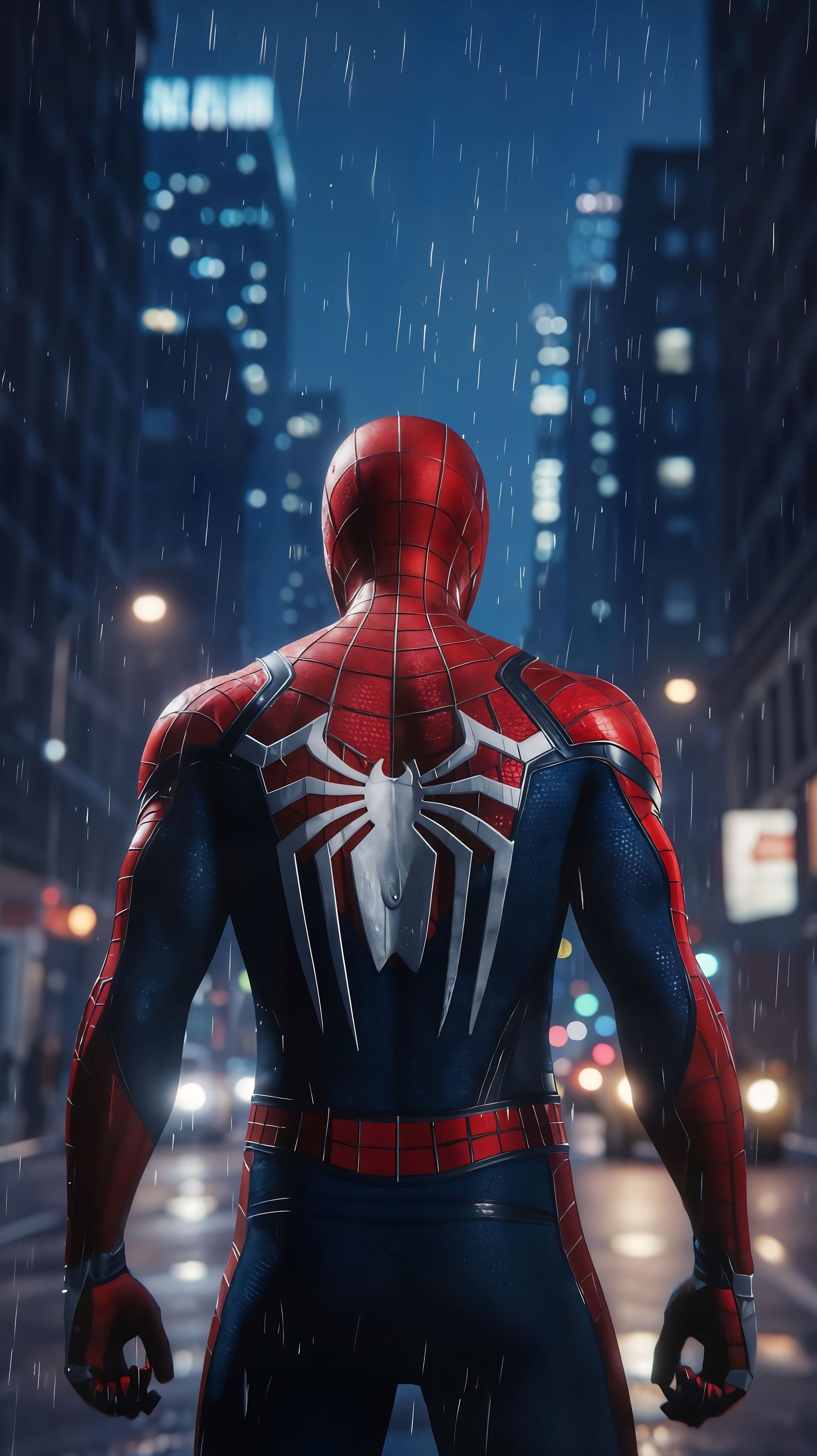 Spider-Man in Rainy New York City Street