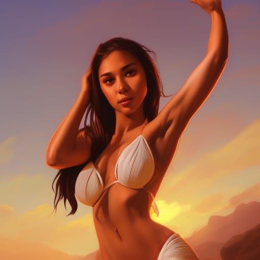 Latina Woman on Beach at Golden Hour
