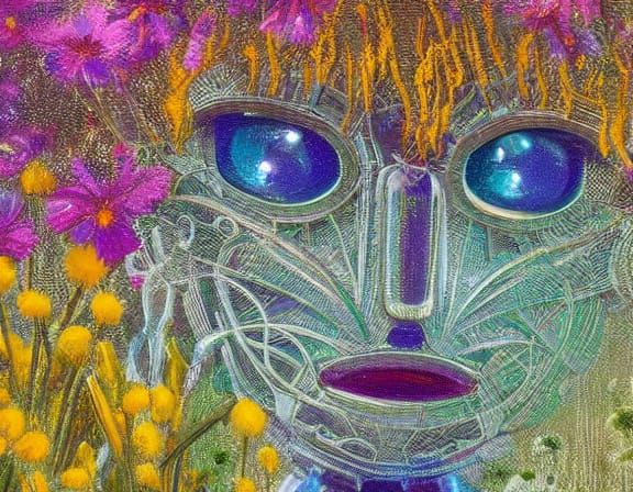 Futuristic Robot in Flower Field Concept Art