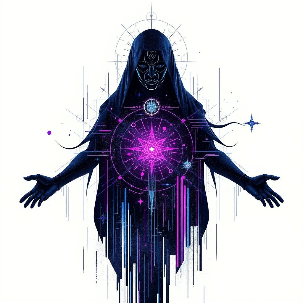 Abstract Constellation Glitch Art in Maximalist Style