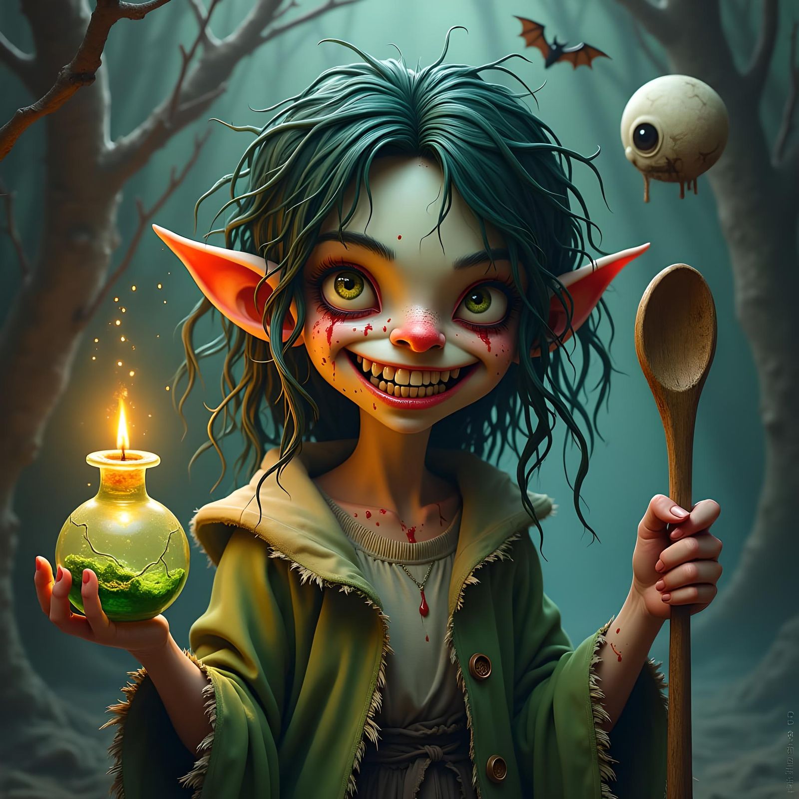 Repulsive Young Witch Portrait with Slimy Potion