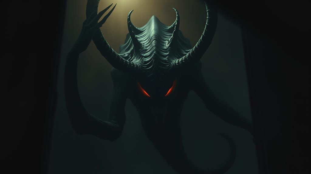 Ominous Creature Lurks in Dark Fantasy Shadows