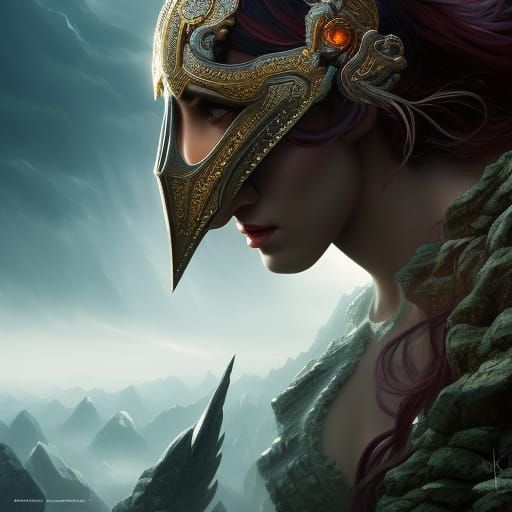 Giantess Goddess on Miniature Beach, Digital Art