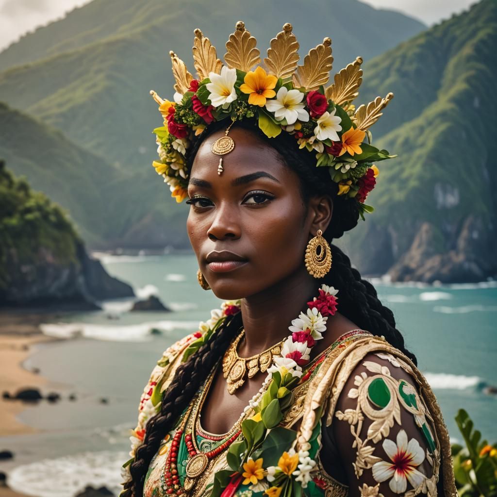 Goddess of São Tomé and Príncipe with Floral Crown